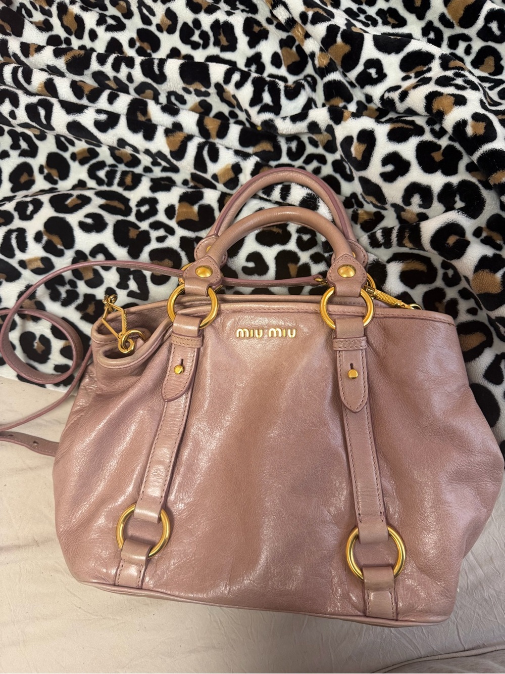 Miu Miu Dusty Pink Leather Satchel with Gold Hardware
